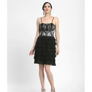 Sue Wong Black Beaded Gatsby Tiered Formal sheath Dress size 4 $548 NWT